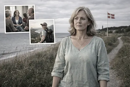 Pårørende mor går tur ved kysten